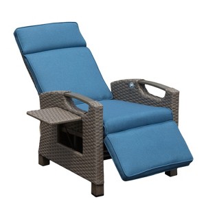 Fontoi Accent Chairs, Recliner Chair with Ratten Frame and Removable Cushion, Lounge Chair with Flip Table for Garden, Blue, 28.78"*41.89"*32.8" - 1 of 4