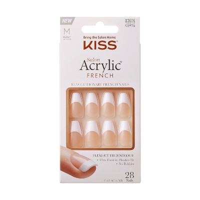 Kiss Products Salon Acrylic Medium Coffin French Manicure Fake Nails ...
