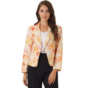 INSPIRE CHIC Women's Open Front Office Long Sleeve Lightweight Printed Floral Crop Suit Blazer - 1 of 4