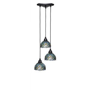 Toltec Lighting Europa 3 - Light Pendant in  Matte Black with 7" Turquoise Cypress Art Glass Shade - 1 of 1