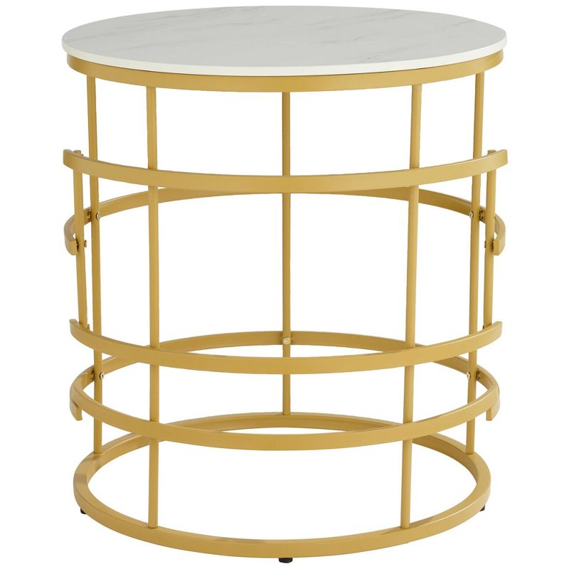 Studio 55D Brassica Modern Metal Round Geometric Tea Table 23 3/4" Wide Gold Cream Gray Faux Marble Tabletop for Living Room Bedroom House, 5 of 10
