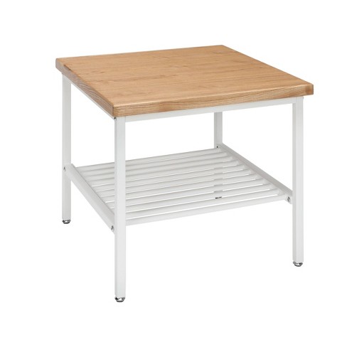 Industrial Modern Wood Top Metal Frame Side Table With Metal Shelf White Natural Ofm Target