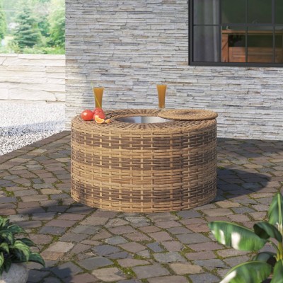 Outdoor Round Wicker Coffee Table - Brown - TK Classics