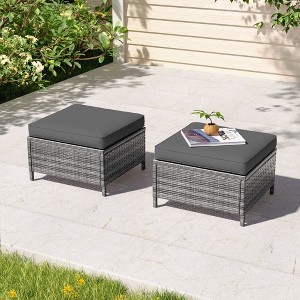 Sonkuki 2-Piece Ottomans with Solution-Dyed Fabric Cushion, All-Weather Wicker Ottomans, Ideal for Patio - 1 of 4