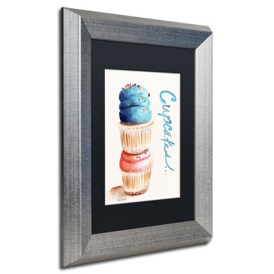 Trademark Fine Art -Jennifer Redstreake 'Stacked Cupcakes with Words' Matted Framed Art