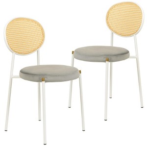 LeisureMod Velvet Dining Chair with Rattan Back, Set of 2 Side Kitchen Chair with Stainless Steel Base Euston Collection - 1 of 4