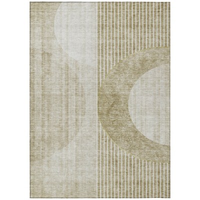 Taupe Beige And Tan Geometric Washable Indoor Outdoor Area Rug