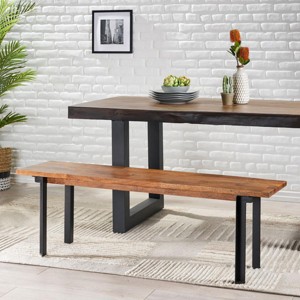 53" Industrial Wood Dining Bench with Handcrafted Mango Wood Seat and Sturdy Iron Frame for Outdoor Spaces -3irtyhousy - 1 of 4