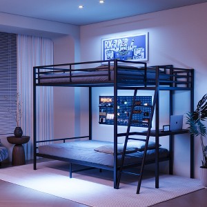 KTMBDW Full Size Bunk Bed with Desk, Ladder and Guardrail, Heavy Duty Metal Slats Support, No Box Spring Needed, Easy Assembly for Bedroom Dorm - 1 of 4