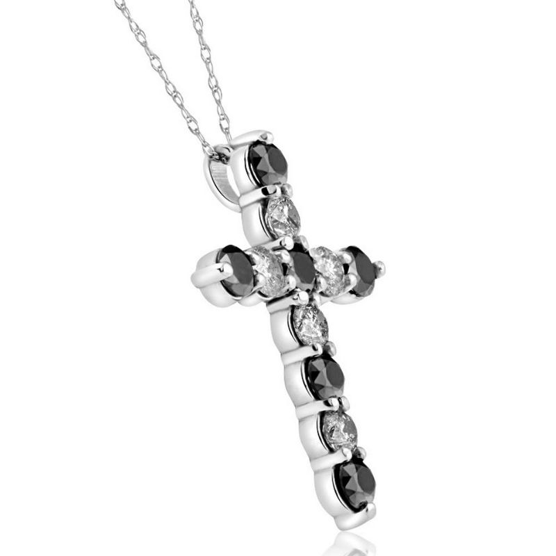 Pompeii3 2 1/4cttw 10k White Gold Black & Diamond Cross Pendant (1 inch tall) Necklace, 2 of 4