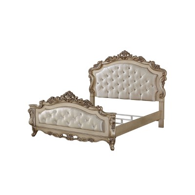 King Cream Upholstered Wood Panel Bed with Tufted Headboard