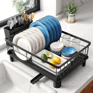 Dish Drying Rack for Kitchen Counter, Stainless Steel Dish Drainer with Utensil Holder and Drainboard Black - 1 of 4
