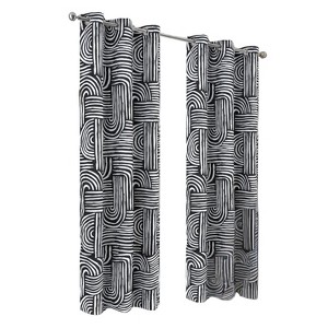 RT Designer Collection Ashton Prnt 2 Pack Blackout Grommet Luxurious Modern Design Curtain Panel 36" x 84" Black - 1 of 4