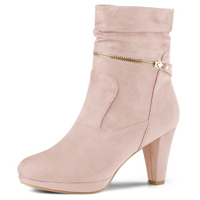 Allegra K Women's Round Toe Ankle Zip Platform High Heel Mid Calf Boots