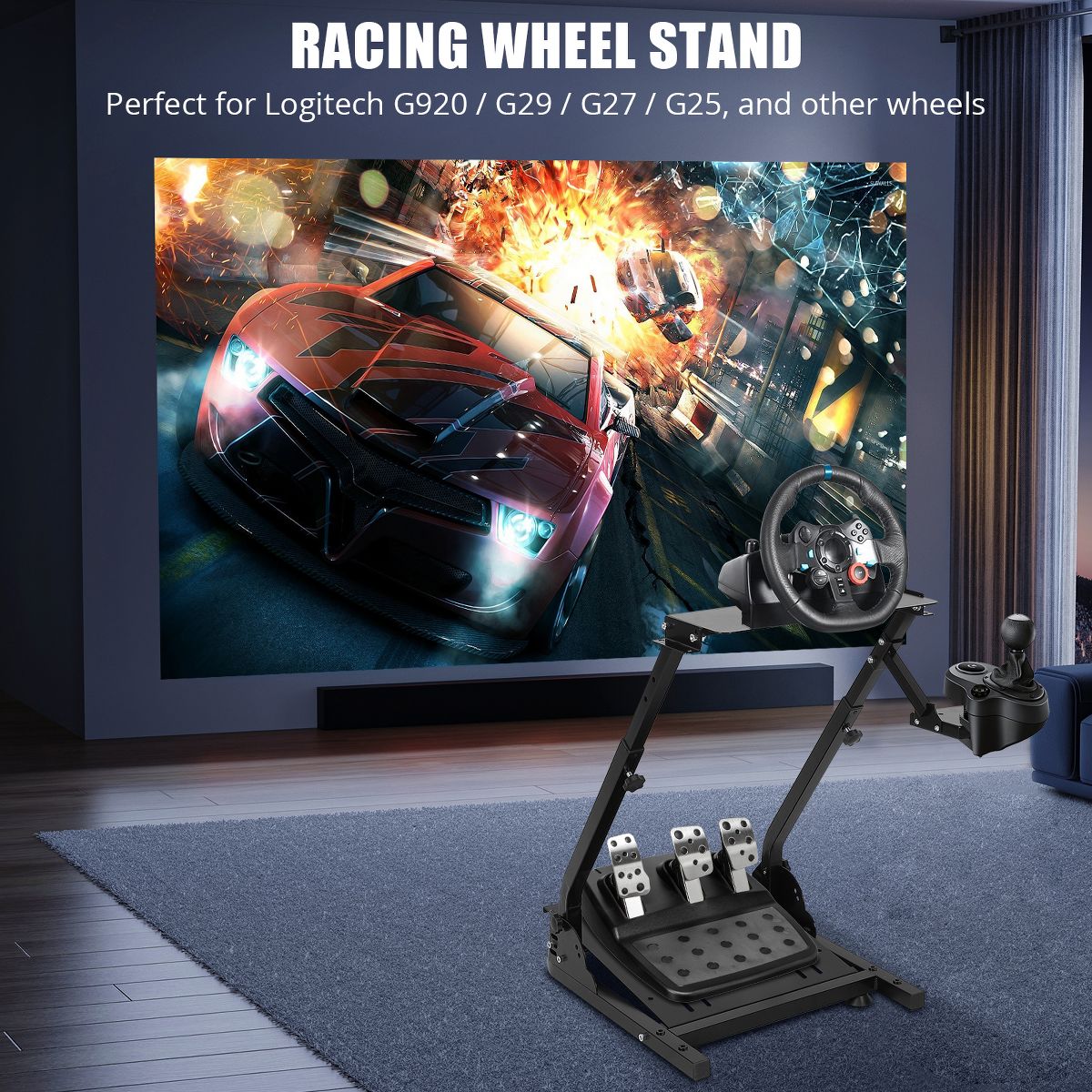 Adjustable Collapsible Racing Steering Wheel Stand – Sturdy Steel, Tilt Function, Compatible – Includes Steering Wheel Bracket - thumbnail 2
