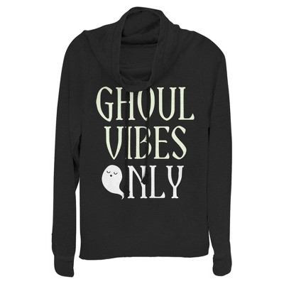 Juniors Womens Lost Gods Halloween Ghoul Vibes Only Cowl Neck Sweatshirt