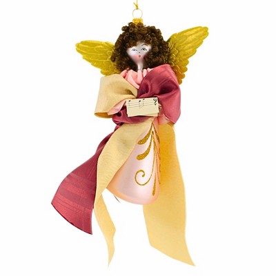 Italian Ornaments 6.75 In Pink Nativity Angel With Music Heirloom Gift Tree Ornaments