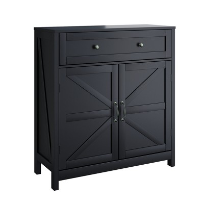GlasFlength Kitchen Storage Accent Kitchen Cabinet Storage Cabinet Morden Sideboard Cabinet 2 Doors for Dining Room, Black, 30"*12"*32.5"