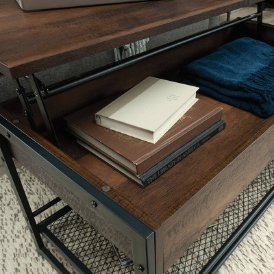 Medium Oak and Metal Lift-Top Coffee Table with Storage