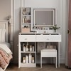 Gulches Fashion Vanity Desk with Mirror and Lights for Makeup, Vanity Mirror with Lights ,Table Set with 3 Color Lighting , 2 Drawers, White - 3 of 4