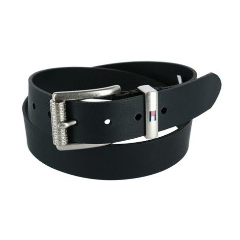 Tommy Hilfiger Men's Jean Belt with Faux Roller Buckle, Small, Black