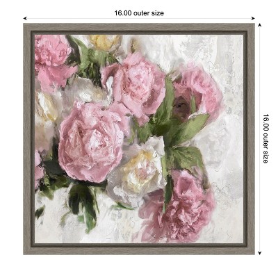 Floral Pink Peonies Canvas Wall Art with Graywash Frame