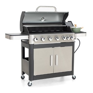 Captiva Designs 6 Burner Gas Grill with side burner & Porcelain Enameled Cast Iron Grate 65800 btu E02GR009: Rotisserie Compatible, Heat-Resistant - 1 of 4