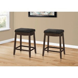 29.5"H Leather-Look & Wood Saddle Seat Backless Bar Stool (Set of 2) with Nailhead Trim, Footrest and Transitional Design - 1 of 4