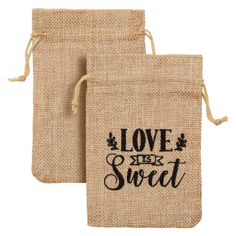 Sparkle and Bash 30 Pack Small Burlap Gift Bags with Drawstring for Wedding Party Favors, Jewelry, Love Is Sweet, 4 x 6 In, 4 of 7