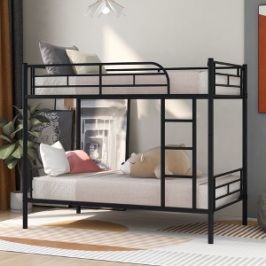 NicBex Twin over Twin Bunk Bed Convertible Design Metal Frame Bed Frame with Full Length Guardrails and Ladder, No Box Spring Required - 1 of 4