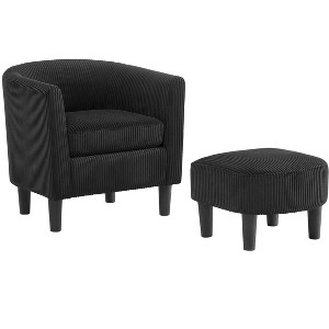 Vynxaria Modern White Corduroy Accent Chairs with Padded Arms & Ottoman Footrest, Perfect for Indoor & Balcony Use - 1 of 4