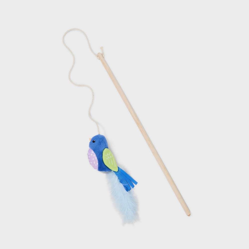 Bird with Long Feather Tail Cat Wand Toy - Boots & Barkley