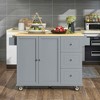 MAYEERTY Grey Blue 52.7" Rolling Kitchen Island Solid Wood Top, Locking Wheels Drop Leaf Breakfast Bar Spice Rack Towel Rack - 2 of 4