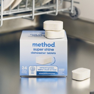 Method Super Shine Dishwasher Tablets Powered By Enzymes Free + Clear - 24pk: Box, Multi-Surface, Solid