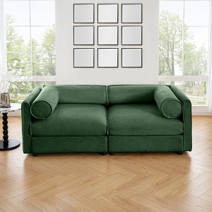 DOMETOUR Green Chenille 2-Seater Sofa with Storage, Cylindrical Backrest & Armrests, Modern Loveseat with Hidden Storage - 1 of 4