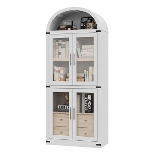 CuisinSmart 72in Tall Arched Bookcase, Glass Door Arched Cabinet with 2 Drawers, Freestanding Display Storage Cabinet for Living Room, Bedroom - 1 of 4