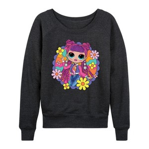 Women's - LOL Surprise! - Skater Chick w/ Flowers Lightweight French Terry Wide Neck Long Sleeve Shirt - 1 of 4