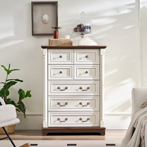 Angel Sar 7-Drawer Rustic Farmhouse Dresser Chest with Wooden Base, Storage Cabinet for Bedroom or Living Room - 1 of 4