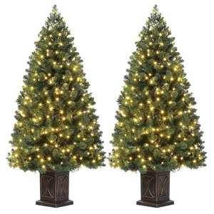 Orieon 4.5ft Pre-Lit Artificial Christmas Tree with 300 Warm White Lights, 460 Branch Tips, 8 Light Modes, Green, 2 PCS - 1 of 4
