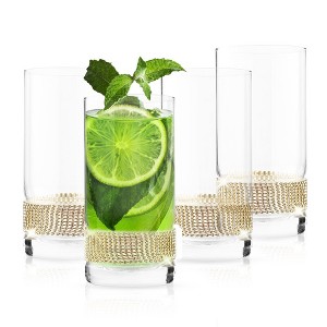 Berkware Luxurious Highball Cocktail Glasses with Elegant Gold Rhinestone Design - 16oz - 1 of 4