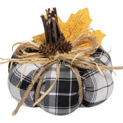 Northlight 5" Black and White Plaid Fall Harvest Plush Pumpkin