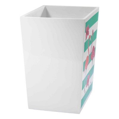 White and Green Flamingo Paradise Plastic Wastebasket