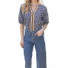 Women's Contrast Placket Floral And Stripe Textured Knit Top - voy - 2 of 4