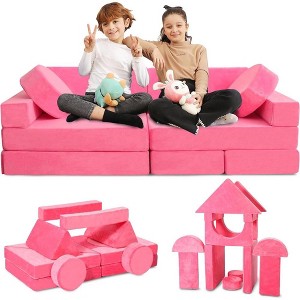 Contour Comfort Kids Couch 14 PC Modular Kids Play Set – Convertible Kids Sofa with Soft Foam Sofa Cushions | Kids Fort Couch, Kid Play Room Furniture - 1 of 4