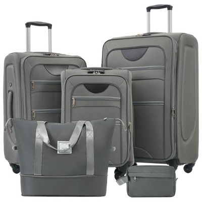 5-Piece Softside Luggage Set,Expandable Lightweight Suitcases with Spinner Wheels,Travel Duffel Bag and Toiletry Bag (20"/24"/28")-Cuddlewood