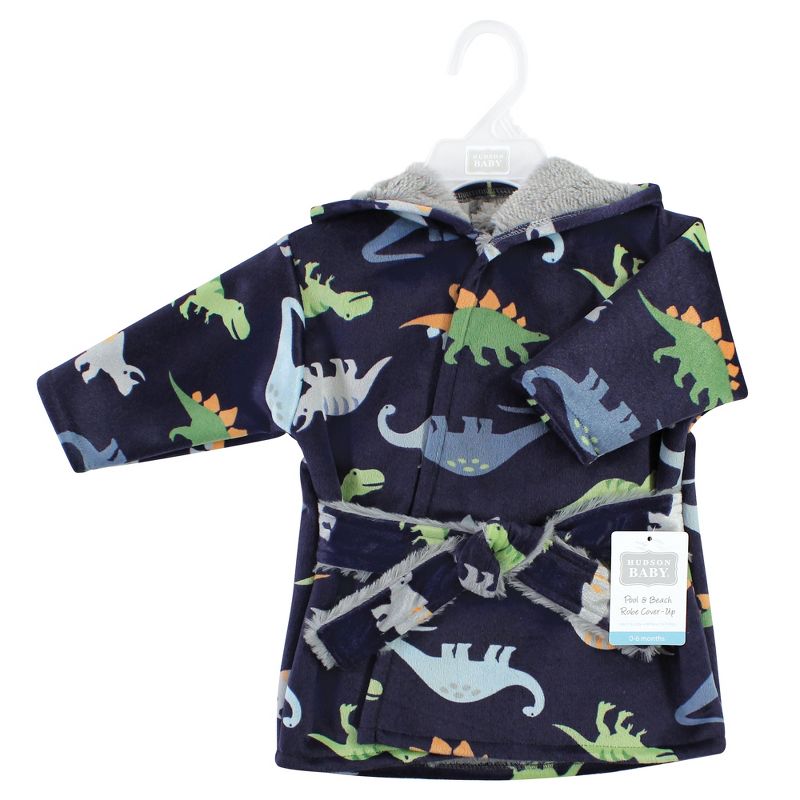Hudson Baby Infant Boy Mink with Faux Fur Lining Pool and Beach Robe Cover-ups, Dinosaurs, 2 of 3