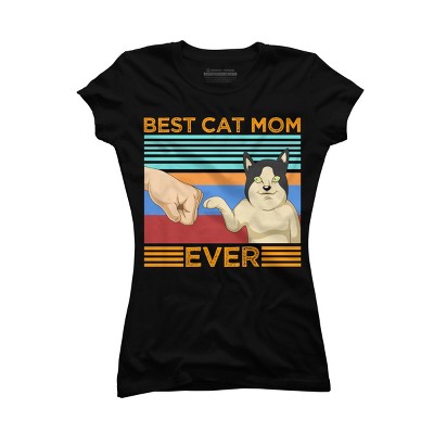 Junior's Design By Humans Best Cat Mom Ever Retro Stripes By shirtpublic T-Shirt