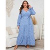 Plus Size Women's V Neck Long Sleeve Maxi Dress with Belt Flowy Elegant Floor Length Dress - 4 of 4