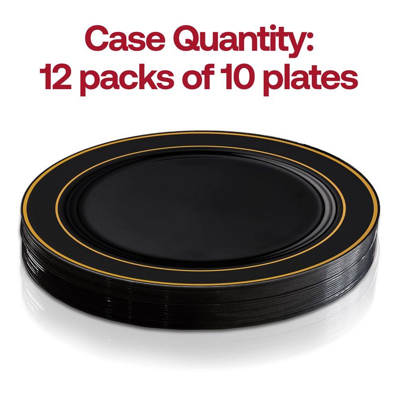 Smarty Had A Party 10.25" Black with Gold Edge Rim Plastic Dinner Plates (120 Plates), 3 of 7
