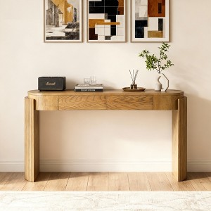Luxystar Console Table with Natural Wood Grain Finish, Oval Top and 2 Drawers for Entryway and Living Room, Pine Wood - 1 of 4
